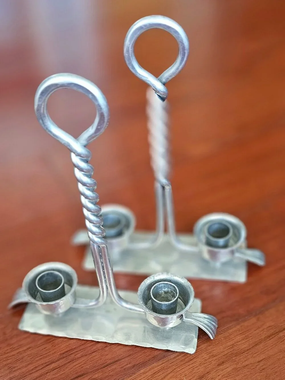 Vintage BW Buenilum Hand-Forged Hammered Aluminum Double Candle Candelabra | MCM